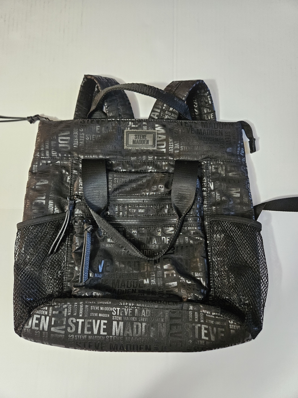 Steve Madden Black Logo-Print Backpack